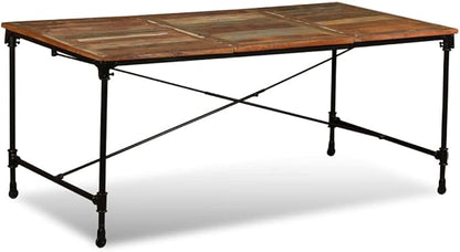 Multicolor Solid Reclaimed Wood Dining Table with Powder-Coated Steel Legs, Rectangular Kitchen & Dining Furniture, Seats 6 for Family Meals