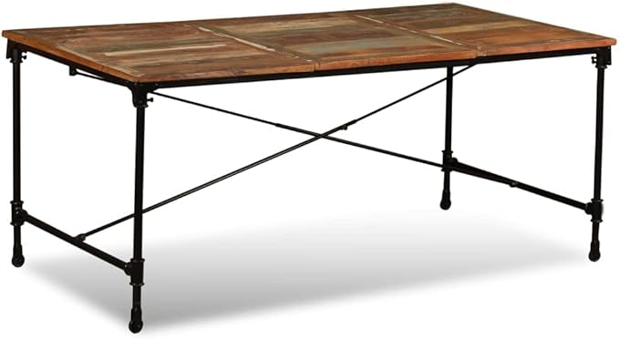 Multicolor Solid Reclaimed Wood Dining Table, Powder-Coated Steel Legs, 35.4x70.9x29.9 Inch, Rectangular Kitchen & Dining Room Table, Seats 6 People
