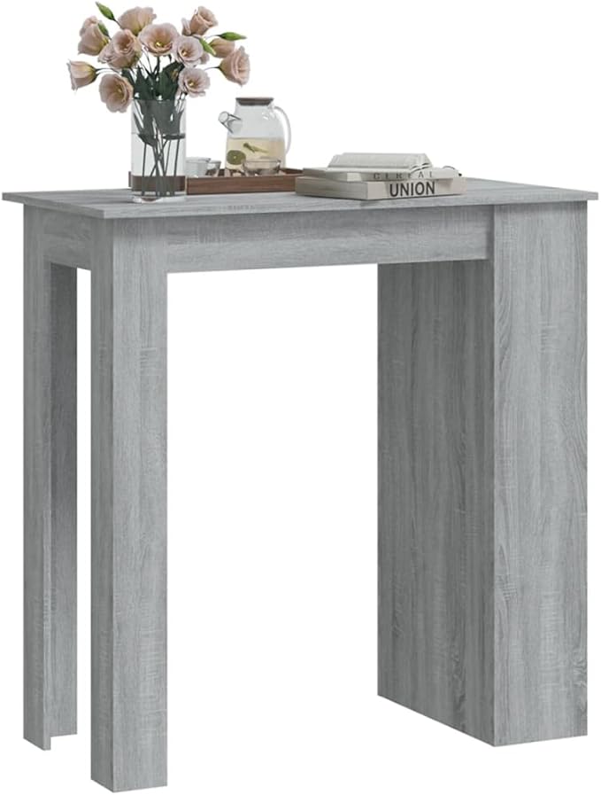 Gray Sonoma Engineered Wood Medium Bar Table with 3 Shelves for Kitchen Dining Room, Modern Storage Furniture for Home Bar, 40.2 Inch Length, 40.7 Inch Height, Accommodates 4