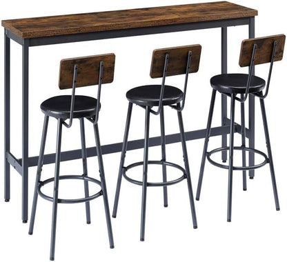 4 Piece Dining Table Set, Kitchen Table and Chairs for 3 with Upholstered Stools, Built-in Adjustable Feet, Bar Table Counter Height Pub Table Set for Living Room, Breakfast Nook, Small Space, Brown