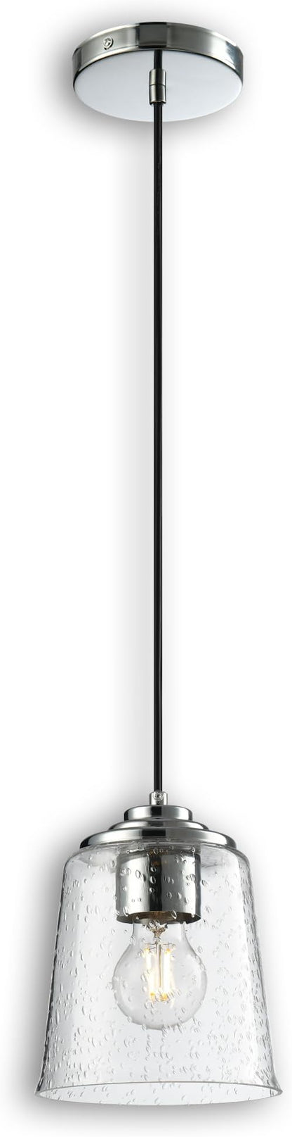Modern Bubble Glass Pendant Light, 6"x6"x7.5" Rain-Drop Glass Hanging Fixture with Chrome Finish Base, Adjustable 15"-72" Cord, E26 Socket for Dining Room, Vanity Area, or Bar – Frosted Chrome