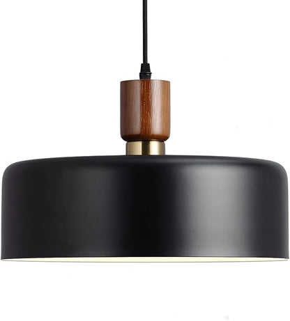 Modern Solid Wood Pendant Lights,13.8" Large Hammered Vintage Chandeliers,Black Finish Hanging Lighting Lamp,Industrial Drum Ceiling Light Fixtures for Dining Room,Kitchen Island, Farmhouse