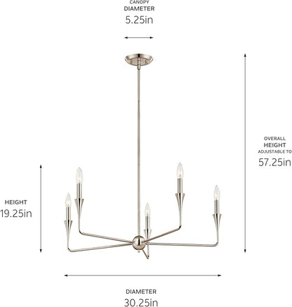 Kichler Alvaro 5-Light Chandelier, Soft Modern Light in Polished Nickel, for Dining Room, Office or Bedroom (19.25" x 30.25"), 52689PN
