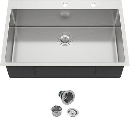 33 Inch Drop In Kitchen Sink - 33x22 Drop In Sink Stainless Steel 18 Gauge Single Bowl Topmount Handmade Sinks Kitchen Sinks Above the Counter, 9" Deep