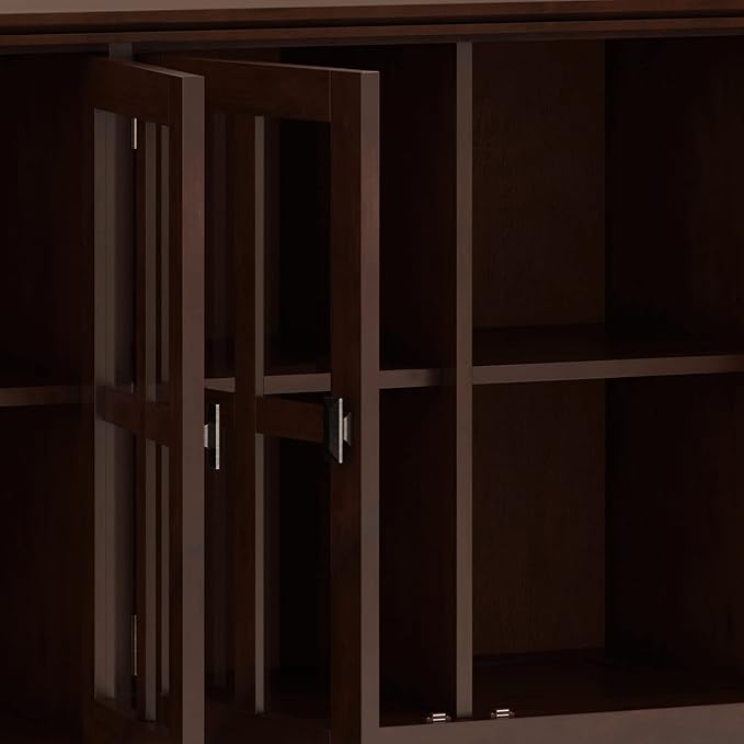 SIMPLIHOME Artisan SOLID WOOD 66 Inch Wide Contemporary Wide 4 Door Storage Cabinet in Russet Brown, For the Living Room, Entryway and Family Room
