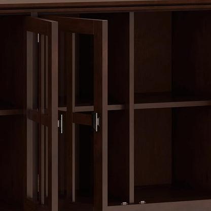 SIMPLIHOME Artisan SOLID WOOD 66 Inch Wide Contemporary Wide 4 Door Storage Cabinet in Russet Brown, For the Living Room, Entryway and Family Room