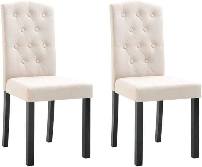 Cream Tufted Dining Chairs Set of 2 Modern Farmhouse Kitchen Furniture Solid Rubber Wood Frame Matte Finish 18.1" Leg 15.7" Seat Depth for Dining Room Living Room Corridor Bedroom