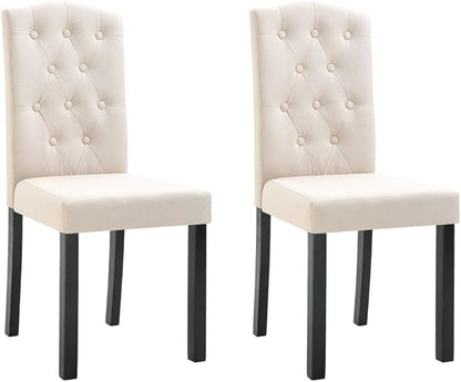 Set of 2 Cream Fabric Dining Chairs with Tufted Cushion Solid Rubber Wood Construction Elegant Design Comfortable Seating for Dining Room Kitchen and Living Room