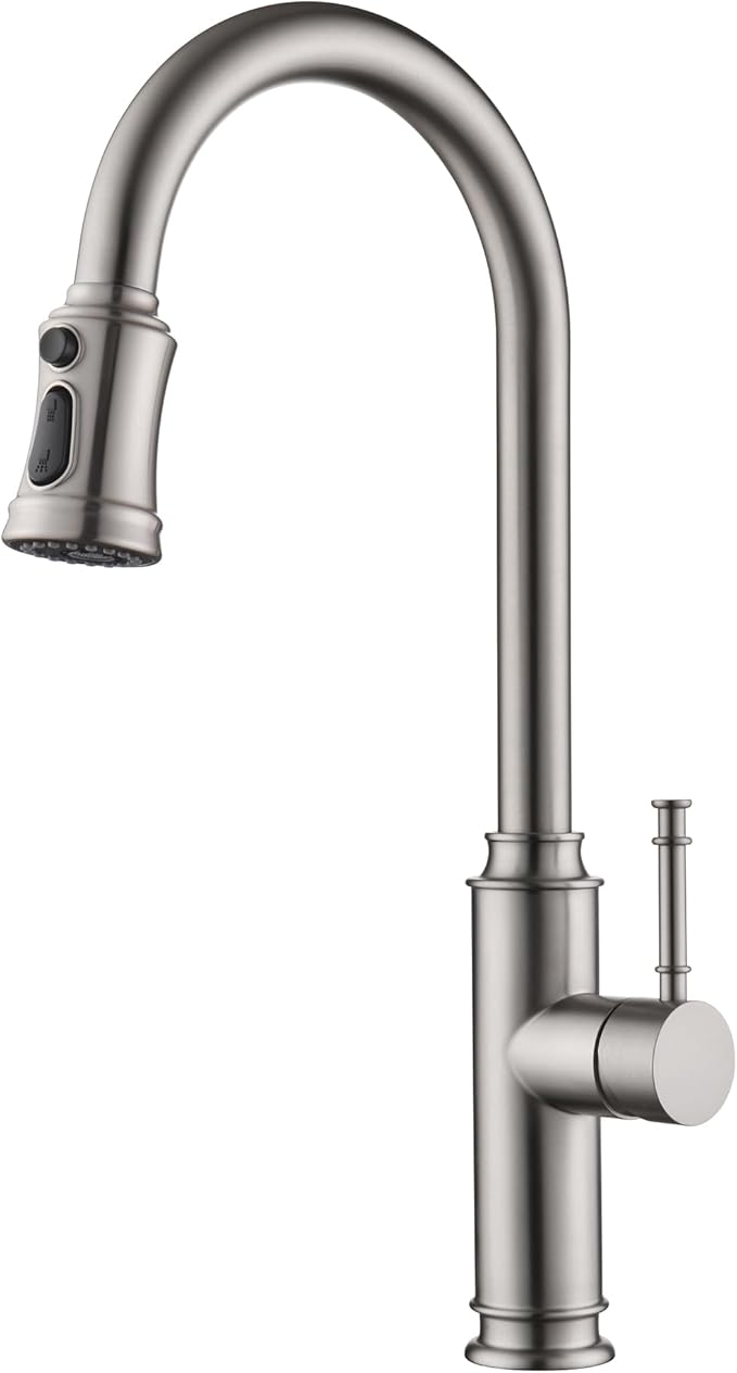 SUMERAIN Kitchen Faucet with Pull Down Sprayer Single Handle High Arc Pull Out Kitchen Sink Faucet Stainless Steel, Brushed Nickel
