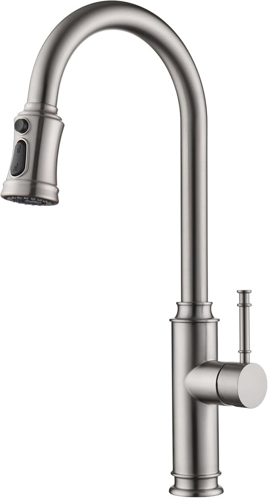 SUMERAIN Kitchen Faucet with Pull Down Sprayer Single Handle High Arc Pull Out Kitchen Sink Faucet Stainless Steel, Brushed Nickel