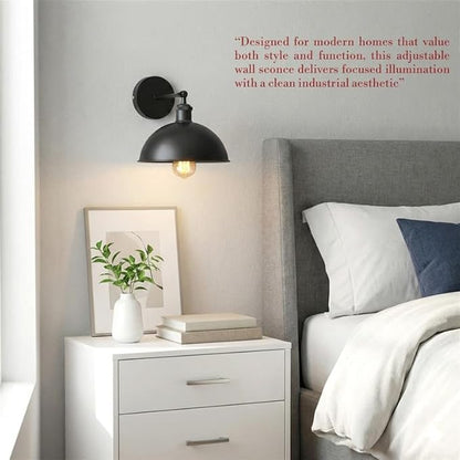 Dome Metal Wall Sconce, 180° Adjustable Industrial Wall Lamp for Bedside, Study, Kitchen, and Living Room Décor. (Black Inner White_)