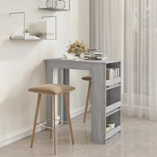 Gray Sonoma Engineered Wood Bar Table Rectangular 40.2" Long 19.7" Wide 40.7" High with Storage Shelves for Kitchen Living Room Counter Height Accommodates 4 People Modern Design