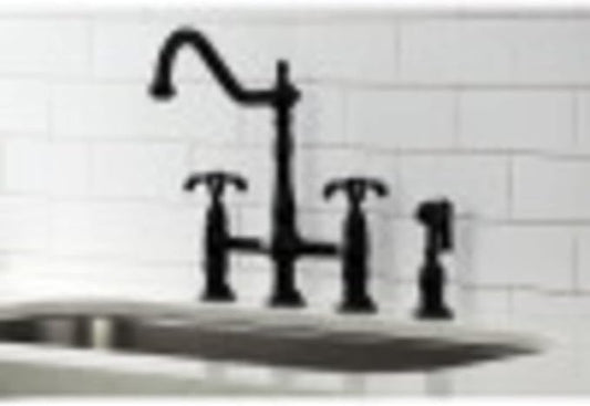 Kingston Brass KS1272TXBS French Country Bridge Kitchen Faucet with Brass Sprayer, Polished Brass