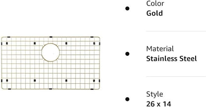 Starstar Sinks Protector Matte Gold 304 Stainless Steel Kitchen Sink Bottom Grid, Rack (26 x 14)