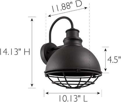 Design House 588442 Ajax Industrial Modern 1-Light Indoor/Outdoor Dimmable Wall Light with Removable Metal Wire Cage Shade for Porch Entryway Patio Garage Kitchen Bedroom, Textured Black