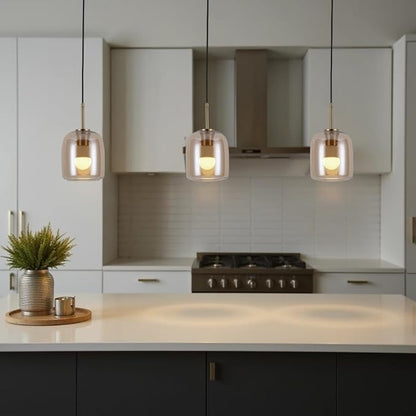 Amber Pendant Lights Kitchen Island - Small Size Hanging Light Fixture - Includes E26 Bulb