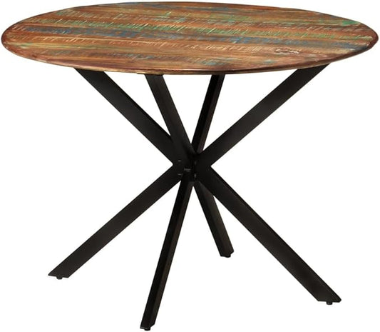 Round Dining Table Multicolor Solid Reclaimed Wood Powder Coated Steel Small Kitchen Table for Dining Room Compact 43.3 Inch Diameter