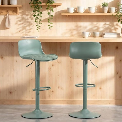 Bar Stools Set of 2 with Backrest, Adjustable Height Upholstered Barstools, Swivel Leather Island Chairs, Modern Armless Stools for Bar, Kitchen Island, Dining Room (Mint Green)