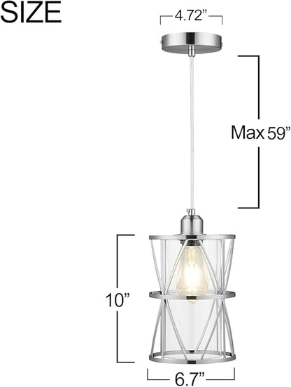 Modern Cylindrical Pendant Light with Clear Glass, Brushed Nickel Hanging Light, Transitional Metal Pendant Lighting Fixture for Kitchen Island Sink Dining Room Bar
