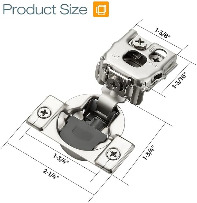 HOME EDIT 2 Pack 1 Pair 1 inch Overlay Soft Close Cabinet Hinges for Kitchen, Stainless Steel Three-Way Adjustable, Concealed Self-Closing Door Hinges