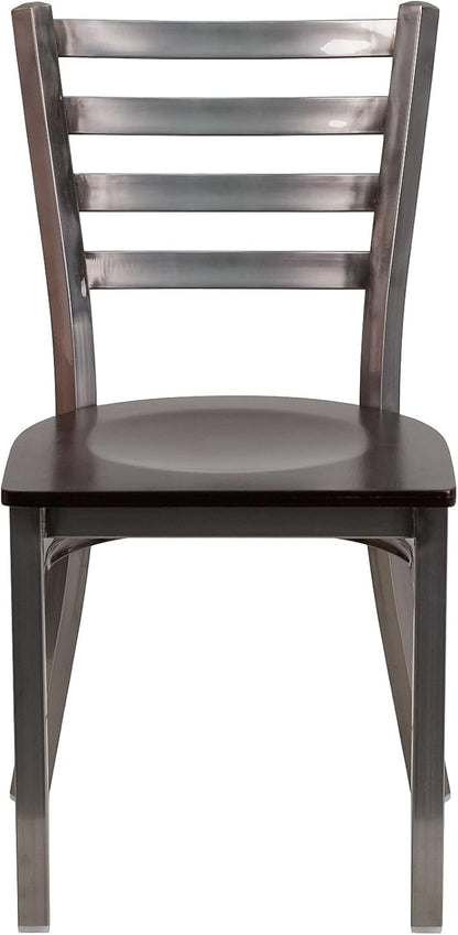 Flash Furniture HERCULES Series Clear Coated Ladder Back Metal Restaurant Chair - Walnut Wood Seat
