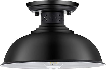 Industrial Semi Flush Mount Ceiling Light, Matte Black Farmhouse Light Fixture for Kitchen Island Dining Room Foyer Hallway Porch Barn Loft, Black, 13in