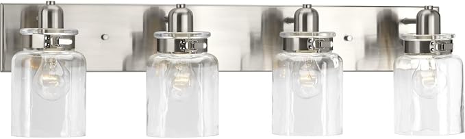 Progress Lighting P300048-009 Calhoun Collection Clear Glass Farmhouse Bath Vanity Light, 4-Light, Brushed Nickel