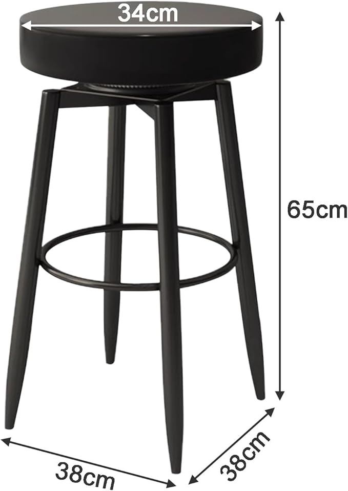 Set of 2 s, PU Leather Backless Chairs with Black Metal Legs, Chairs for Kitchen Island, Dining Room, Living Room, Restaurant,Black-Sitting Height 65cm