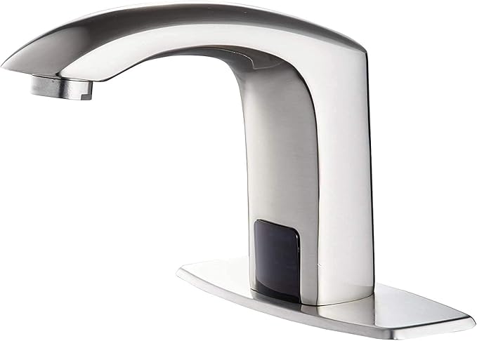 Automatic Sensor Touchless Bathroom Faucet Brushed Nickel Motion Actived Solid Brass Bathroom Sink Faucet with Hole Cover Plate Hands Free Vanity Faucets Deck Mount