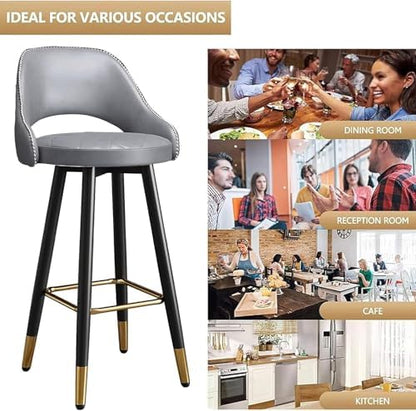 s - Counter Height PU Leather Curved Back Chairs with Metal Footrest for Kitchen Island - Design, 55cm, Perfect for Dining and Entertaining,Grey-55cm