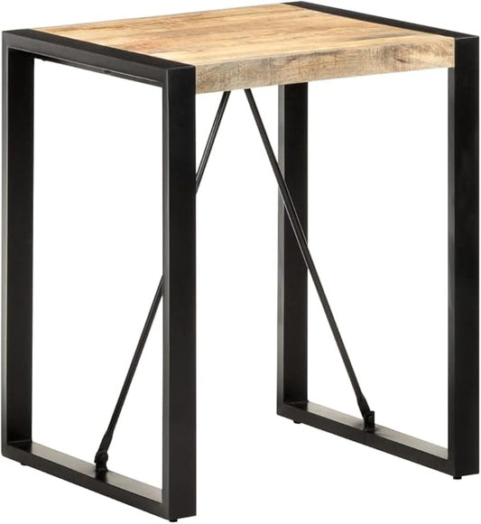 Small Dining Table for Kitchen, 23.6 x 23.6 x 29.5 in Rough Mango Wood Square Top with Powder-Coated Steel Frame, Compact Rustic Dinner Table for Dining Room, Studio or Condo