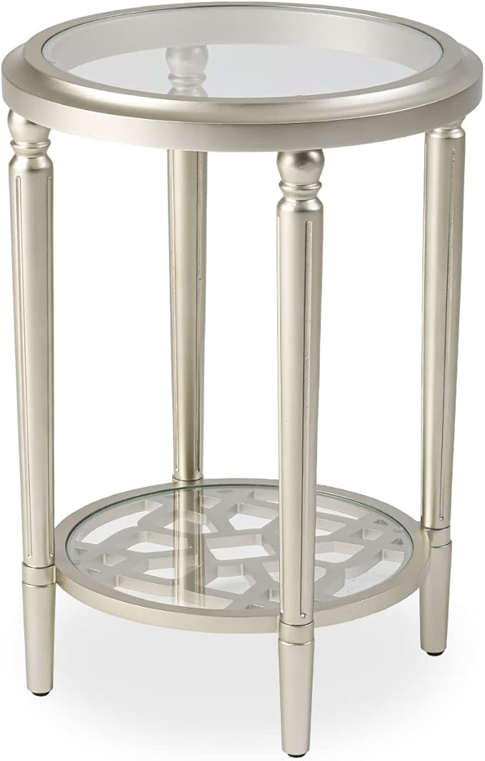 SUNBURY Modern End Table with Tempered Glass Top & Glass Lower Shelf, MDF Small Nightstand for Living Room, Bedroom, Dining Room (Champagne)
