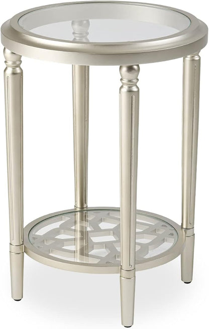 SUNBURY Modern End Table with Tempered Glass Top & Glass Lower Shelf, MDF Small Nightstand for Living Room, Bedroom, Dining Room (Champagne)
