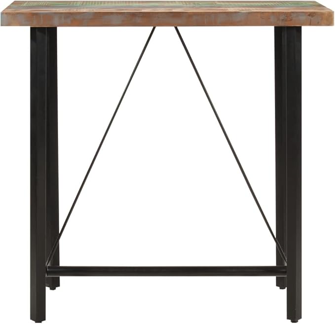 Industrial Style Bar Table with Multicolor Finish, Solid Reclaimed Wood and Iron Frame for Dining Room or Kitchen Use