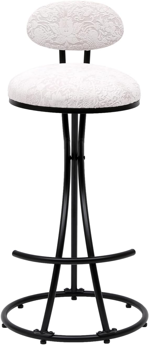 Round Print Stools Set of 2 Black Metal Upholstered Chairs for Kitchen Island & Dining Rooms Counter Stools (Black & White Print)