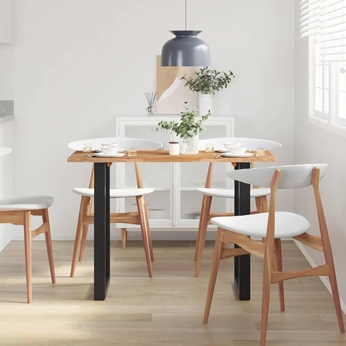 Solid Acacia Wood Dining Table 43.3"x19.7"x29.9" Rustic Kitchen Island with Black Steel Frame for Small Spaces Farmhouse Counter Height Furniture