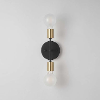 Globe Electric 52085 10" 2-Light Reversible Vanity Wall Light, Matte Black, Brass Accent Socket, Dimmable Lighting, E26 Open Socket, Beauty Room Accessories, Home Decor, Modern Lights for Bathroom