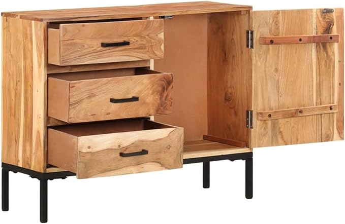 Solid Acacia Wood Sideboard Cabinet 34.6" Buffet Storage Cabinet with Drawers for Living Room Dining Room Entryway Kitchen Organization