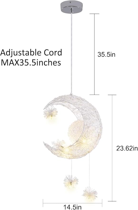 TISLYCO Kids Ceiling Light, Moon Chandelier, Girls Chandelier for Bedroom, Stars Moon Chandeliers Nursery Light Fixture