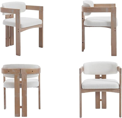 Farmhouse Dining Chairs Set of 2, Accent Barrel Kitchen Armchairs with Solid Wood Legs, Upholstered Linen Side Chairs for Dining Room/Living Room/Kitchen Island/Bedroom/Restaurant, Beige