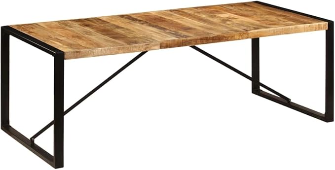 Industrial Solid Mango Wood Dining Table 86.6"x39.4"x29.5" Brown and Black Kitchen Island Furniture with Powder-Coated Iron Legs for Dining Room Modern Wooden Dinner Table