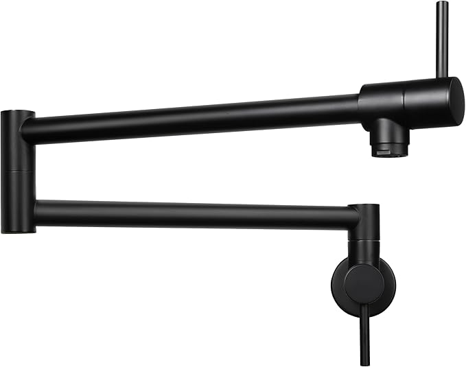 KES Pot Filler Faucet with Heat-Resistant Cartridge, 25.6" Over Stove Pot Filler, Kitchen Faucet Black with Double Joints Swing Arm Wall Mount, Stainless Steel No Lead, KN926S24LFF18-BK