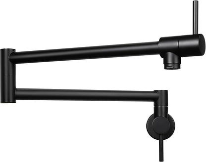 KES Pot Filler Faucet with Heat-Resistant Cartridge, 25.6" Over Stove Pot Filler, Kitchen Faucet Black with Double Joints Swing Arm Wall Mount, Stainless Steel No Lead, KN926S24LFF18-BK