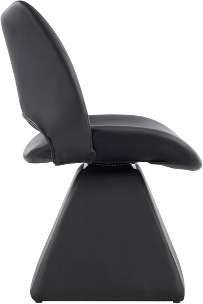 Swivel Dining Chair Upholstered Faux Leather Accent Seat with Curved High Back, Cushioned Foam Padding, Metal and Wood Support, Modern Armless Vanity Desk Chair for Kitchen Island, Dining Room (Black)