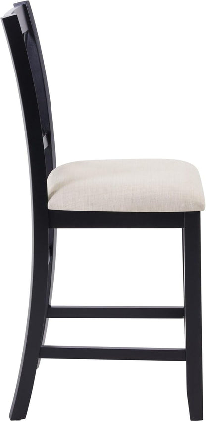Counter Height Dining Chairs Set of 4, X-Back Kitchen Bar Stools with Padded Seat, Black Wooden Frame with Beige Linen Fabric, Ergonomic Chairs for Kitchen Island, Home Bar