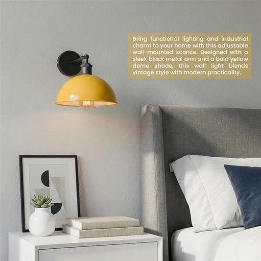 Dome Metal Wall Sconce, 180° Adjustable Industrial Wall Lamp for Bedside, Study, Kitchen, and Living Room Décor. (Yellow_)