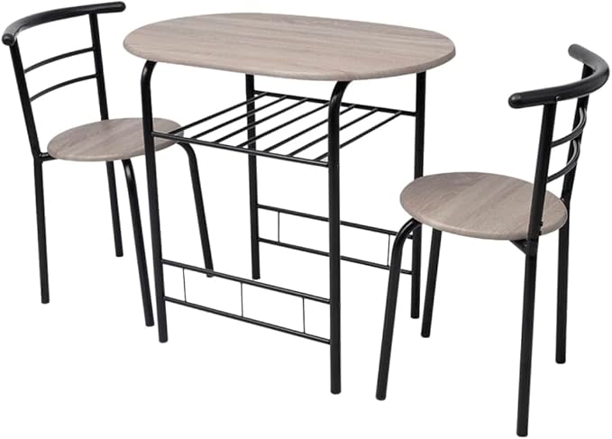 Modern Breakfast Bar Table Set with 2 Stools, Space Saving Kitchen Dining Table Set with Iron Frame & MDF Top, Black Bistro Set for Small Spaces, Apartments, Cafes