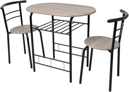 Modern Breakfast Bar Table Set with 2 Stools, Space Saving Kitchen Dining Table Set with Iron Frame & MDF Top, Black Bistro Set for Small Spaces, Apartments, Cafes