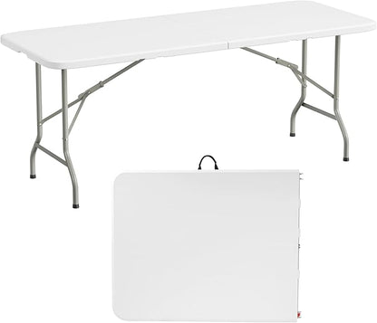 Elevon 6 Feet Heavy Duty Folding Table with Adjustable Height, Fold-in-Half Portable Table for Indoor Outdoor Use - Camping, Picnic, Party, Wedding, Dining, Utility Table