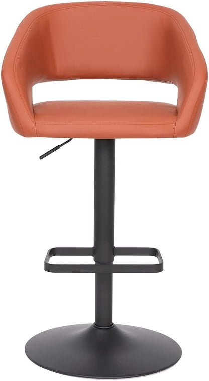 Flash Furniture Erik Comfortable & Stylish Contemporary Barstool with Rounded Mid-Back and Foot Rest, Adjustable Height - Cognac Vinyl with Black Base